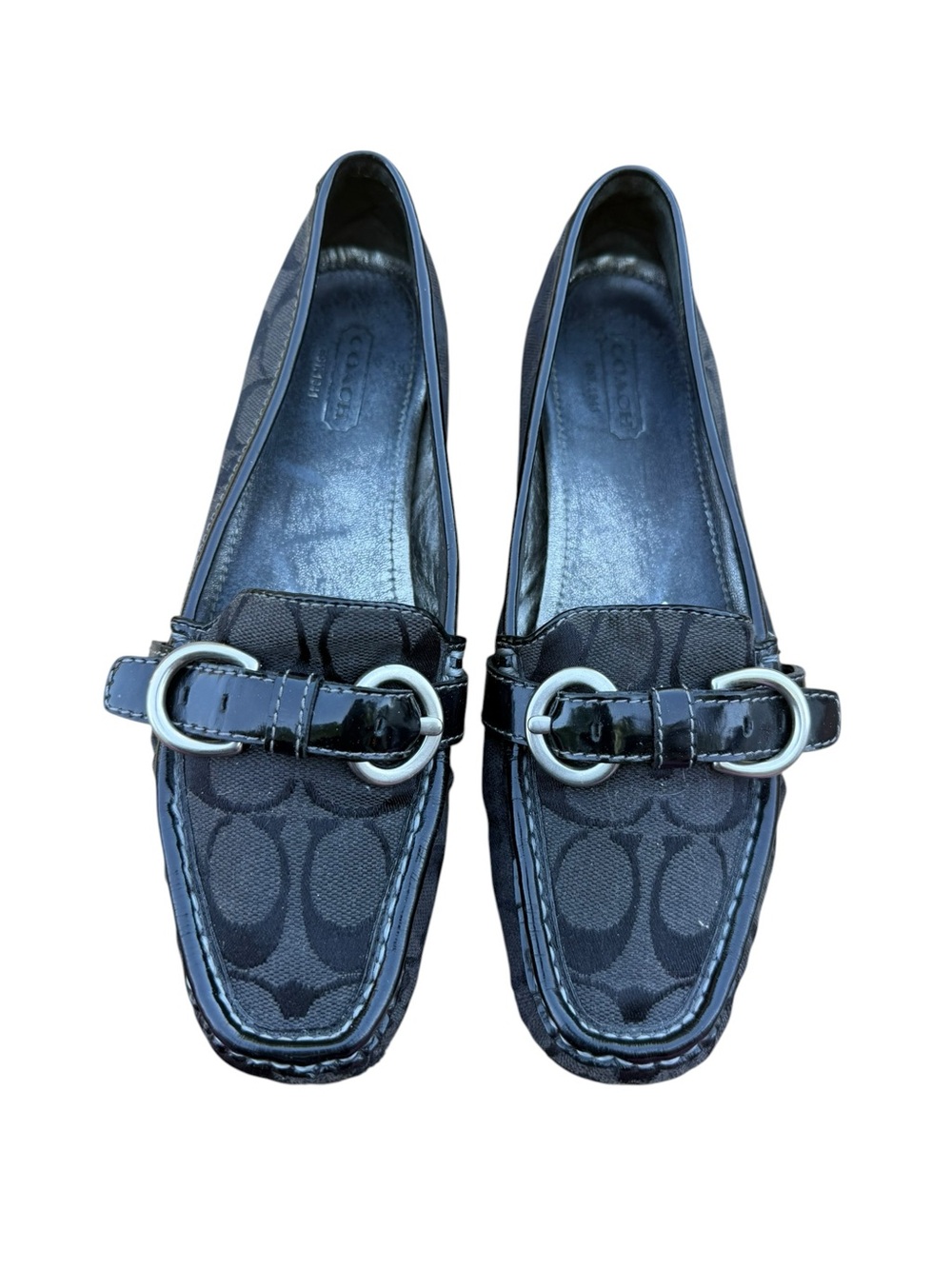 Coach Black Signature Canvas and Patent Trim Loafers